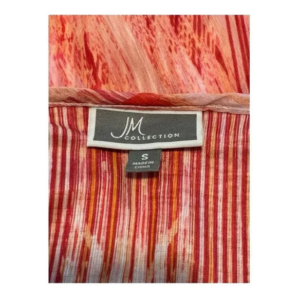 JM Collection Women's Small Sheer Red Poncho Top Abstract Blouse Spring - Picture 4 of 6